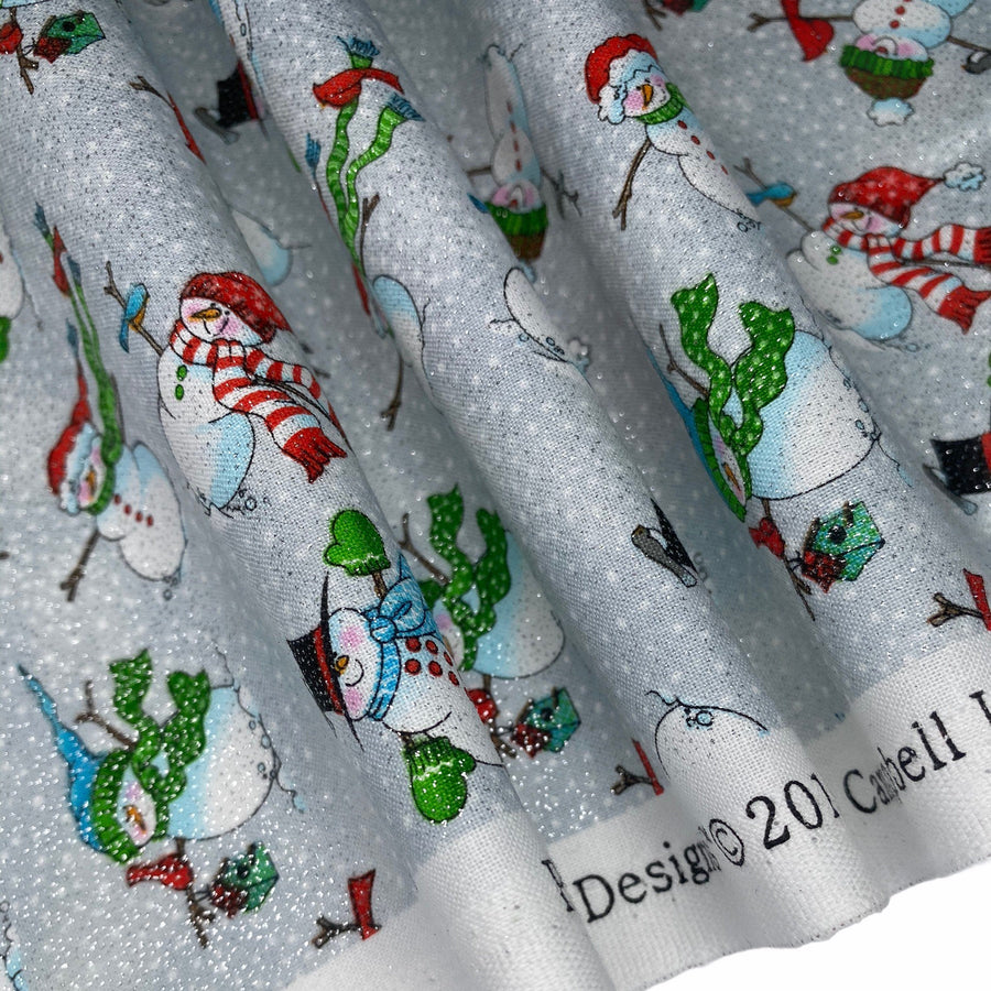 Quilting Cotton - Glittered Snowman - Grey