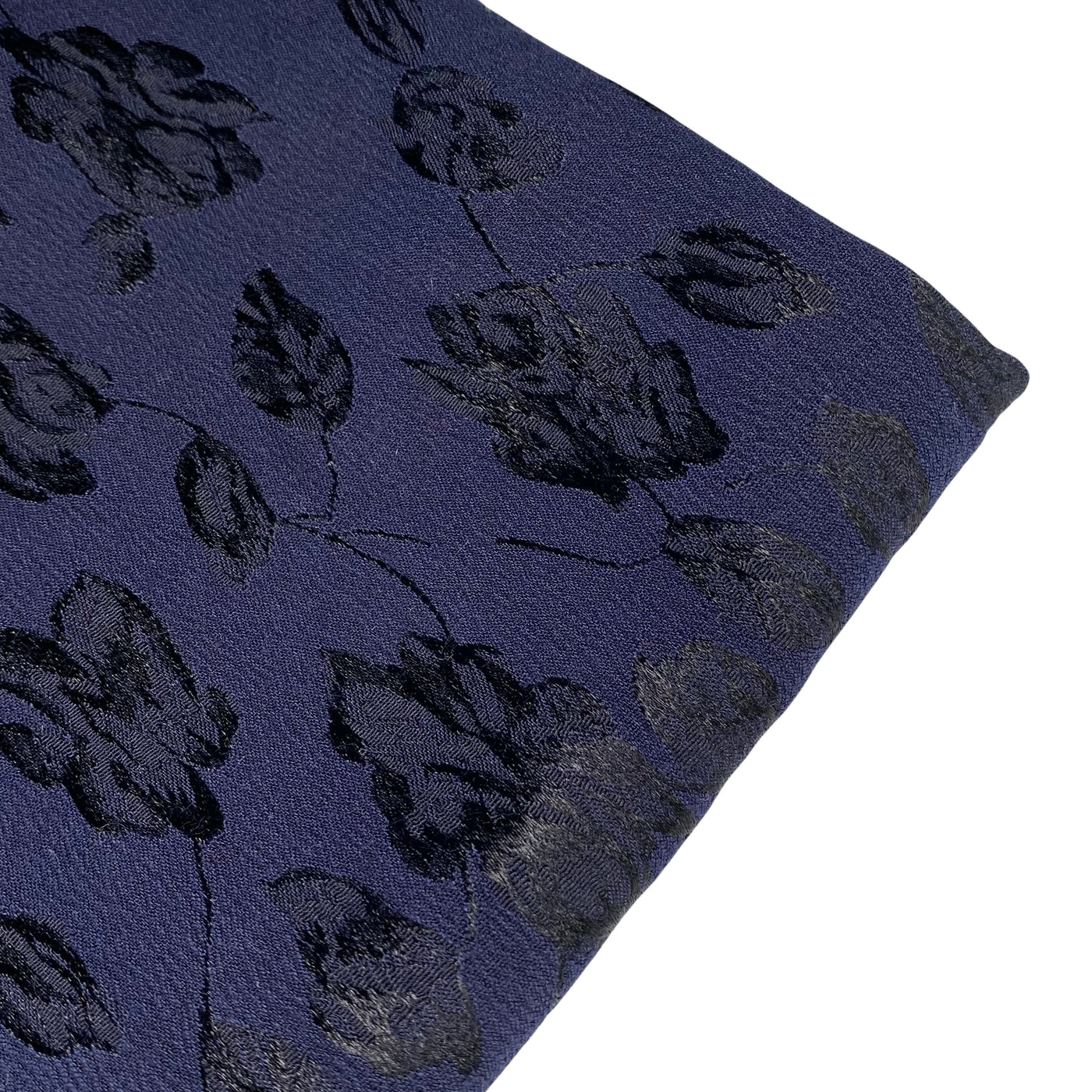 Floral Stretch Polyester Brocade - Navy/Black