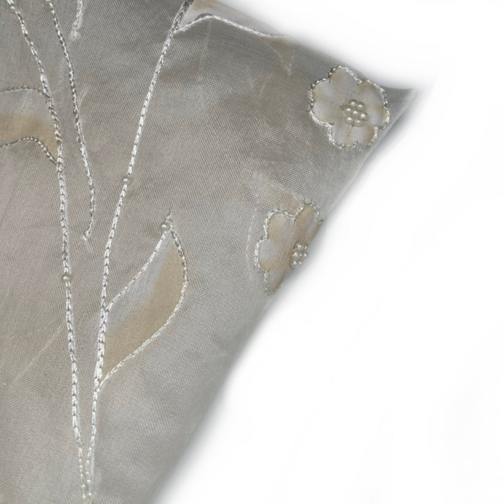 Embroidered Beaded Silk Organza - White/Beige