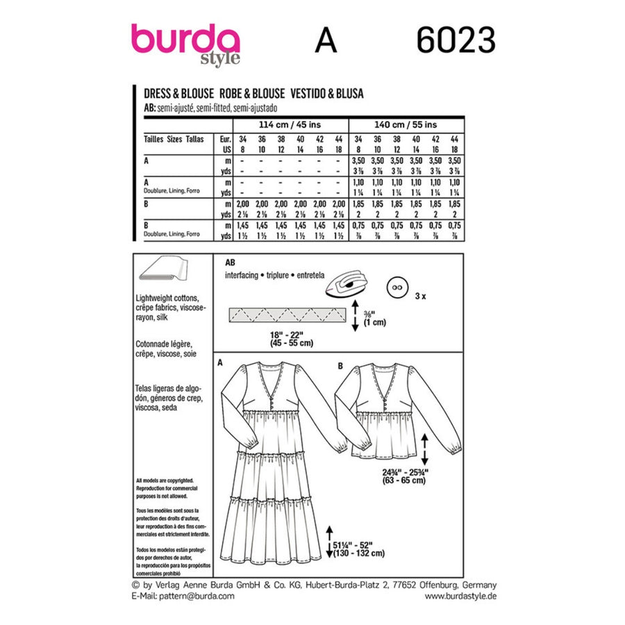 Dress/Blouse Sewing Pattern - Burda Style 6023