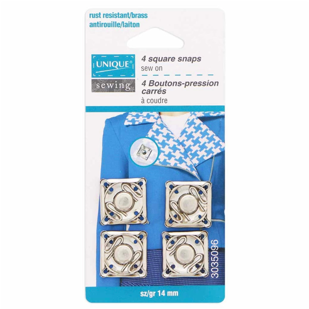 Sew On Square Snap Fasteners - 14mm (1/2″) - 4 sets - Silver