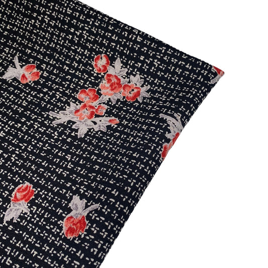 Floral Printed Polyester Crepe - 44” - Black/Red