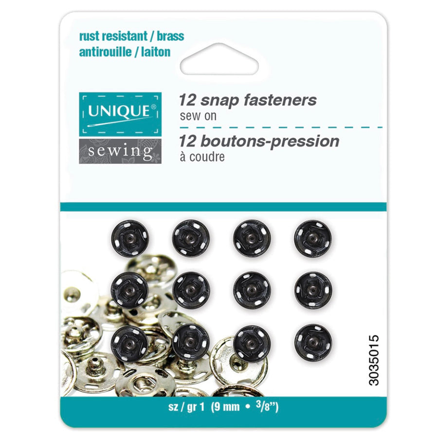 Sew On Snap Fasteners - 9mm (3/8″) - 12  sets - Nickel