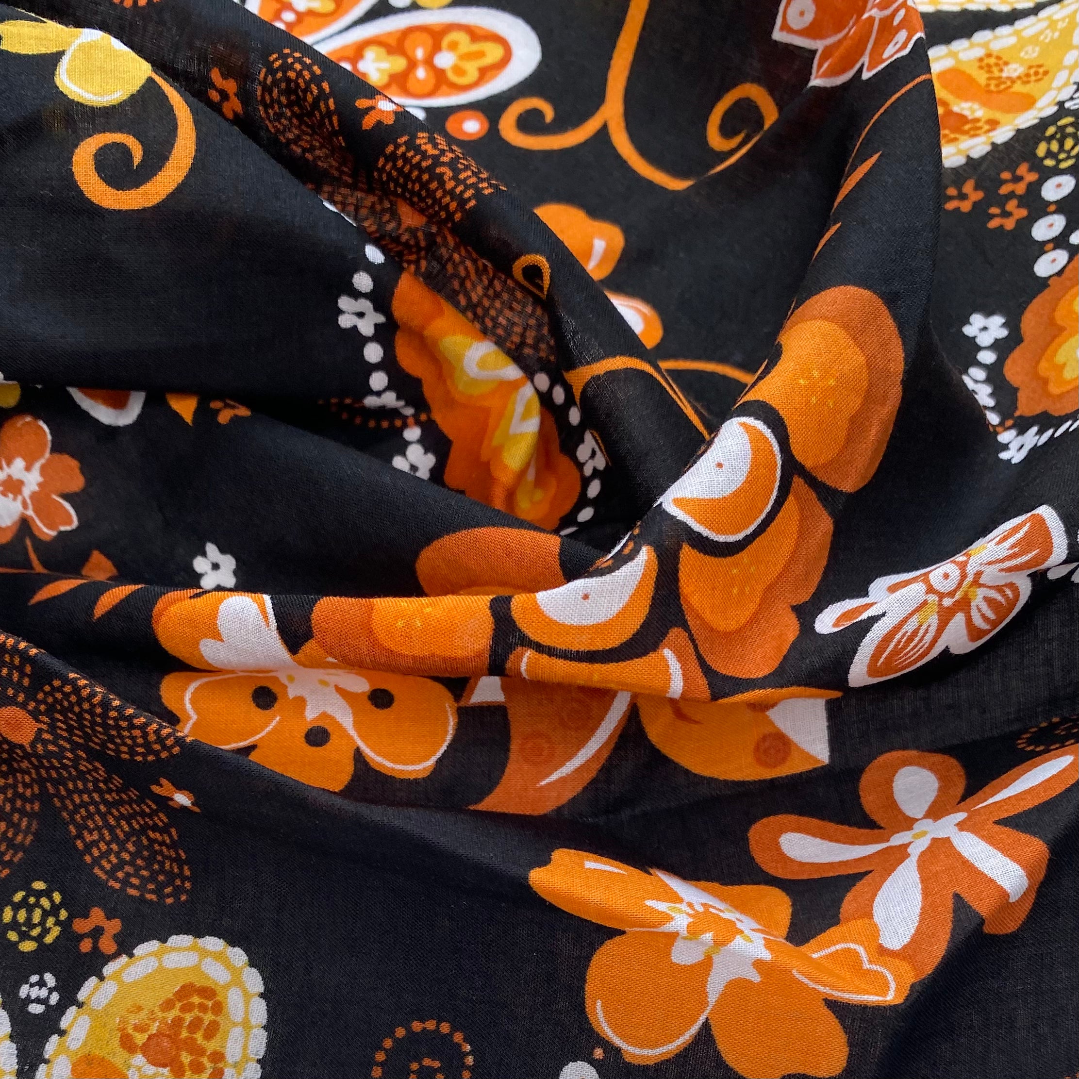 Printed Cotton Voile - Floral - Black/Orange/White