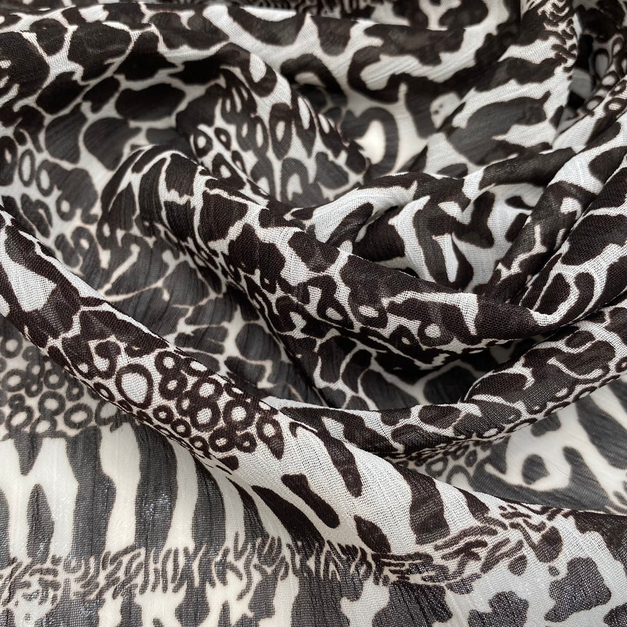 Striped Animal Print Crinkled Polyester Chiffon - 58”