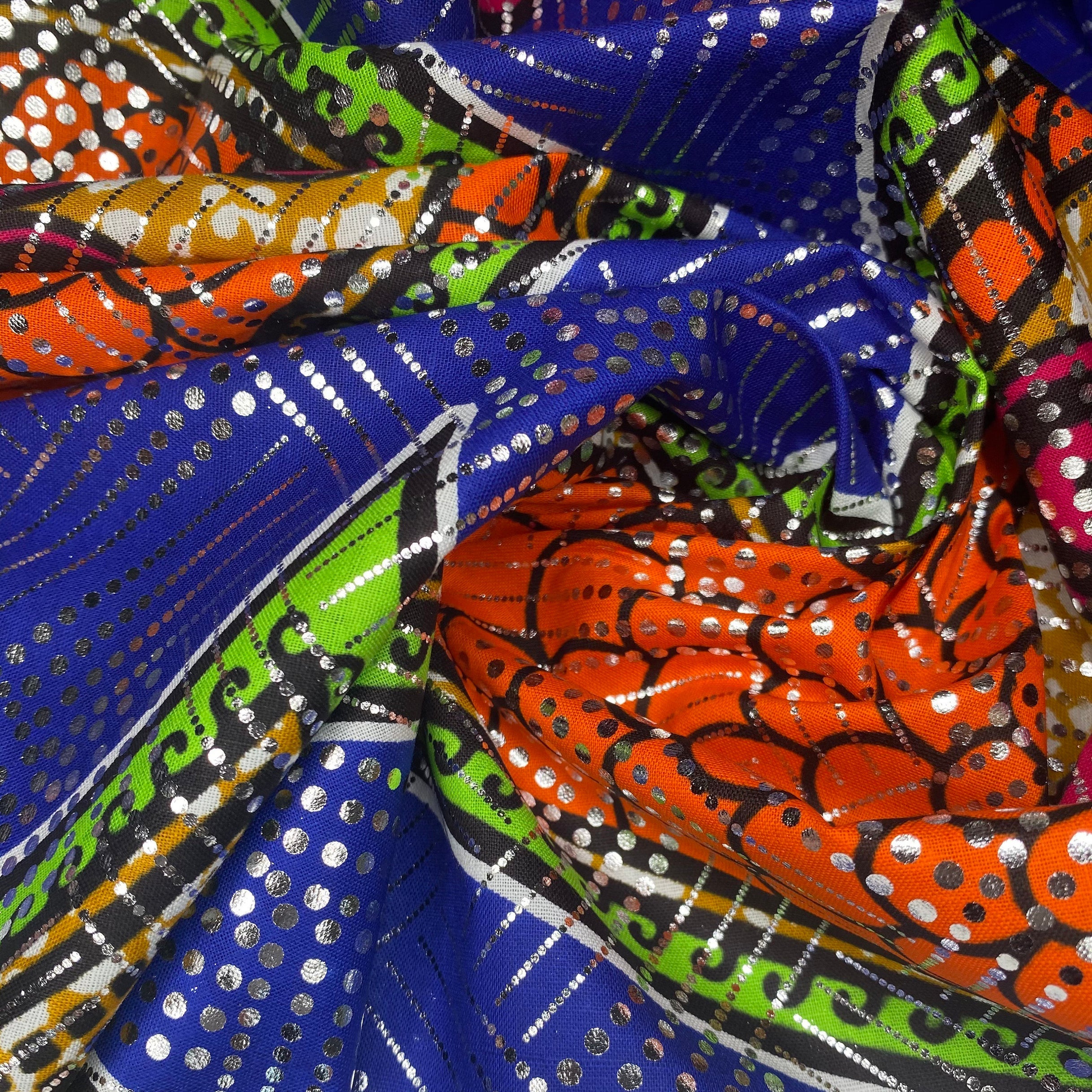 African Metallic Printed Cotton - Blue