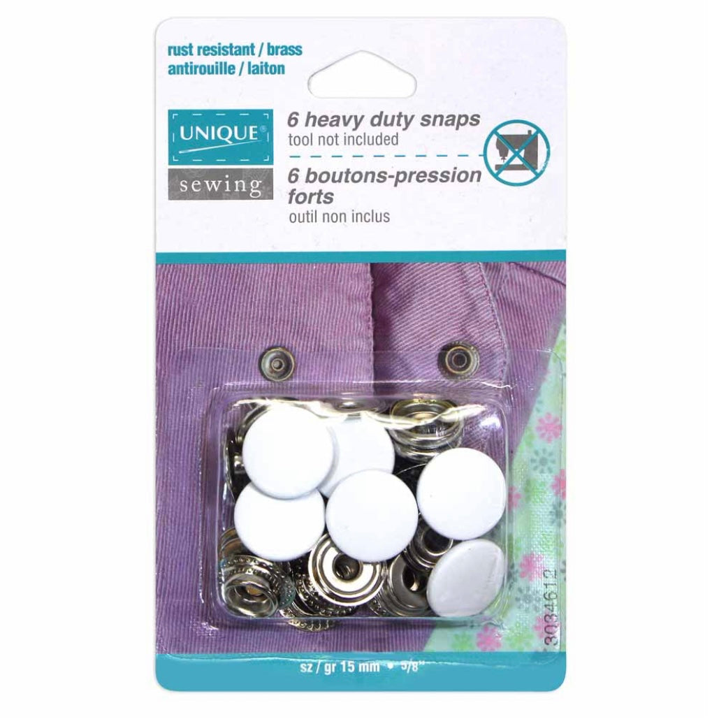 Heavy Duty Snaps - 15mm (5/8″) - 6 sets - White