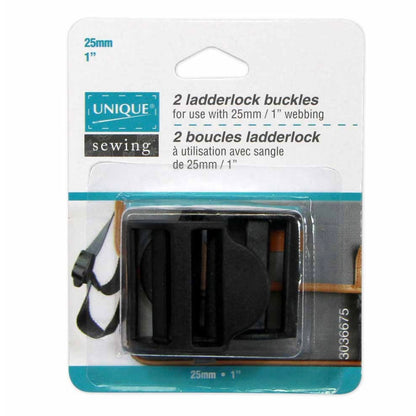 Plastic Ladderlock Buckle - 25mm (1″) - Black - 2 pcs