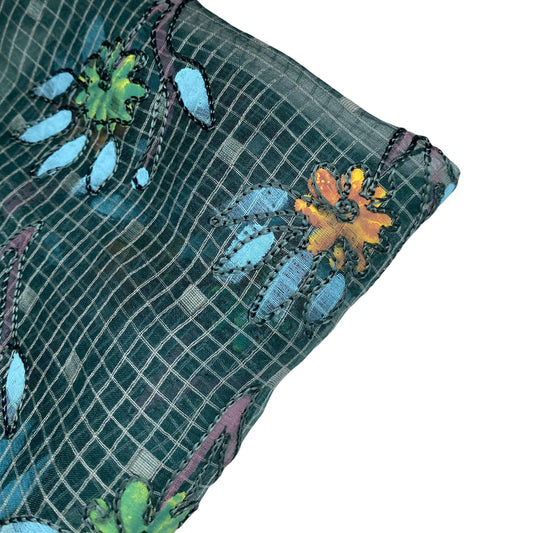 Embroidered Silk Organza - Green - Remnant