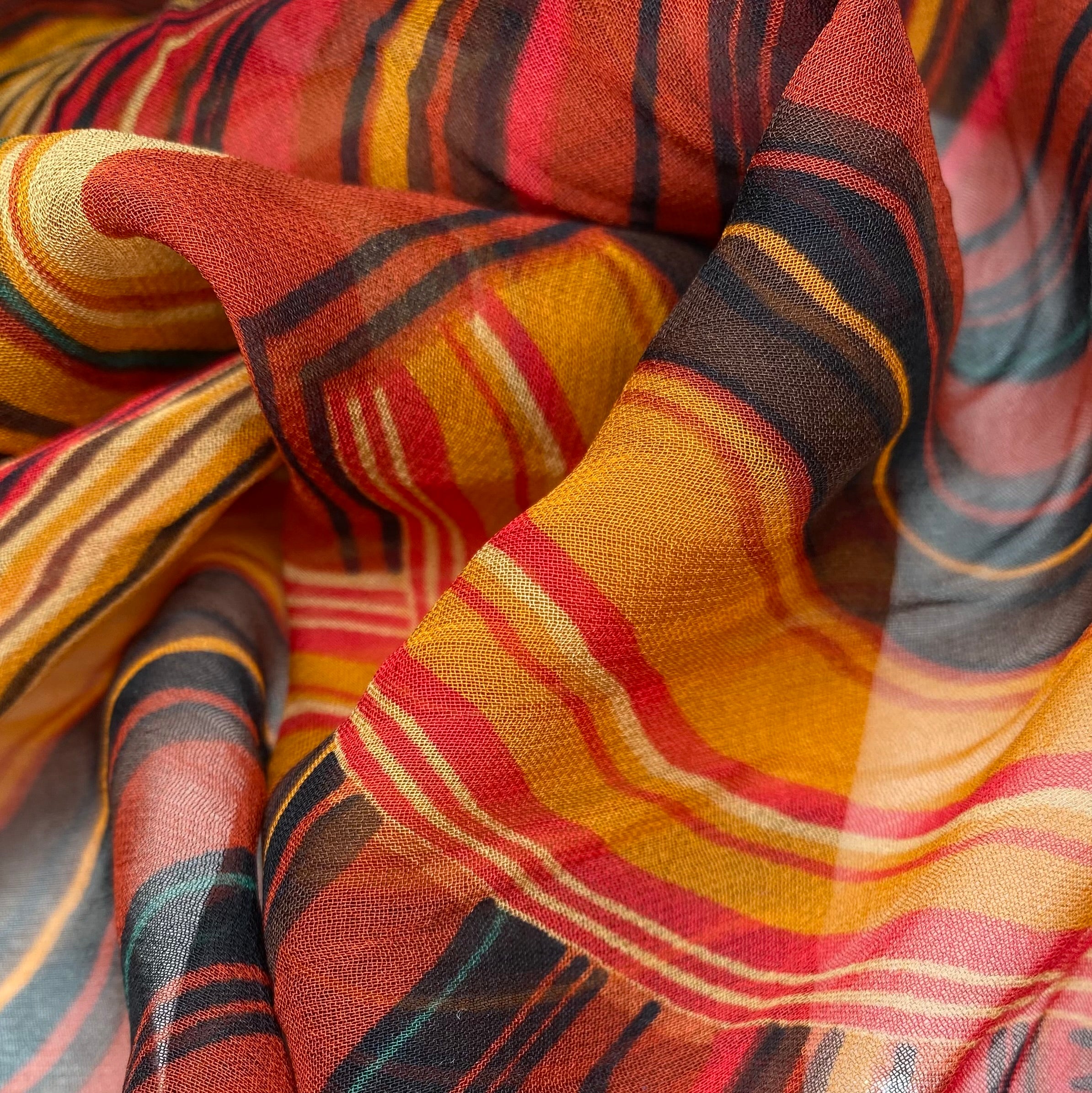 Printed Silk Chiffon - Red/Orange/Black