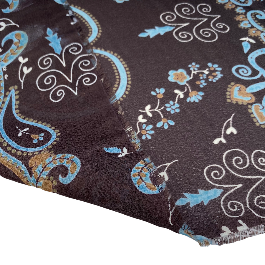 Paisley Polyester Chiffon - 58” - Brown/Blue