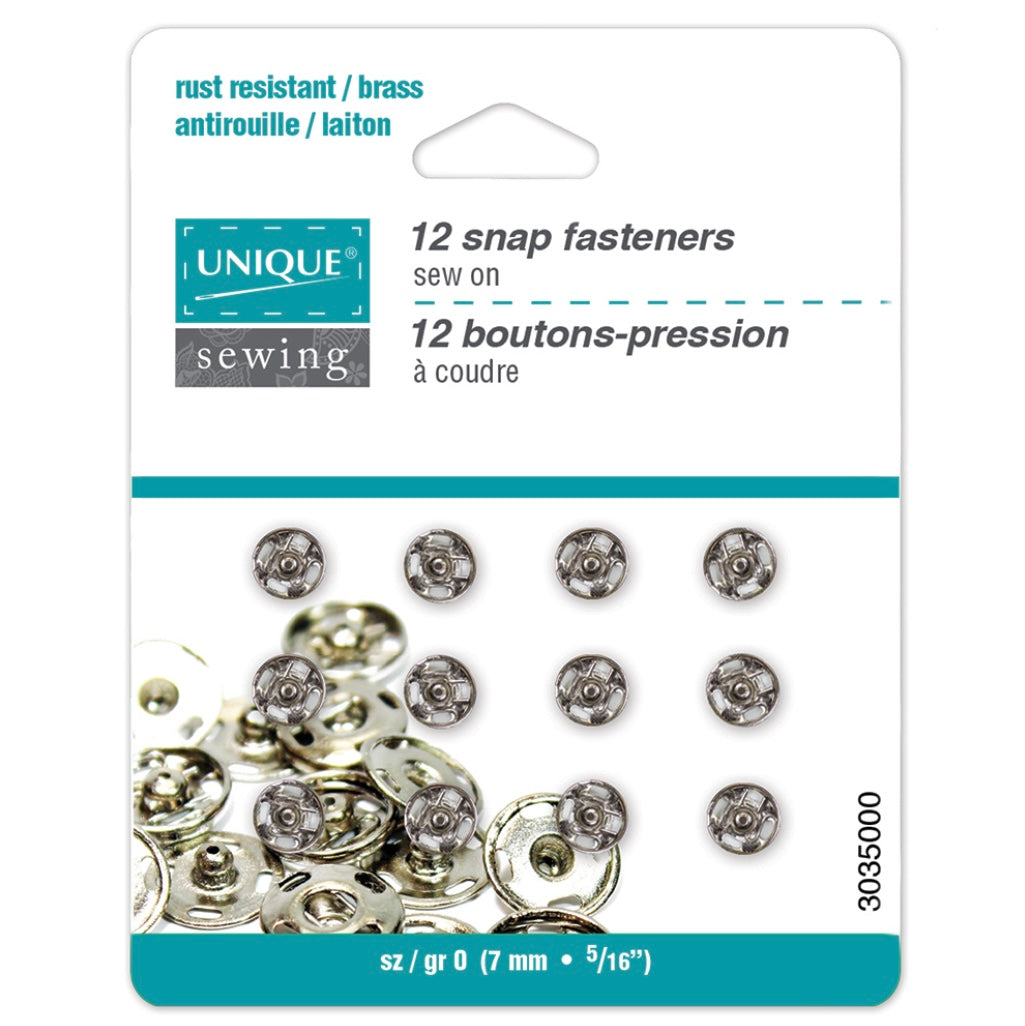 Sew On Snap Fasteners - 7mm (5/16″) - 12  sets - Black