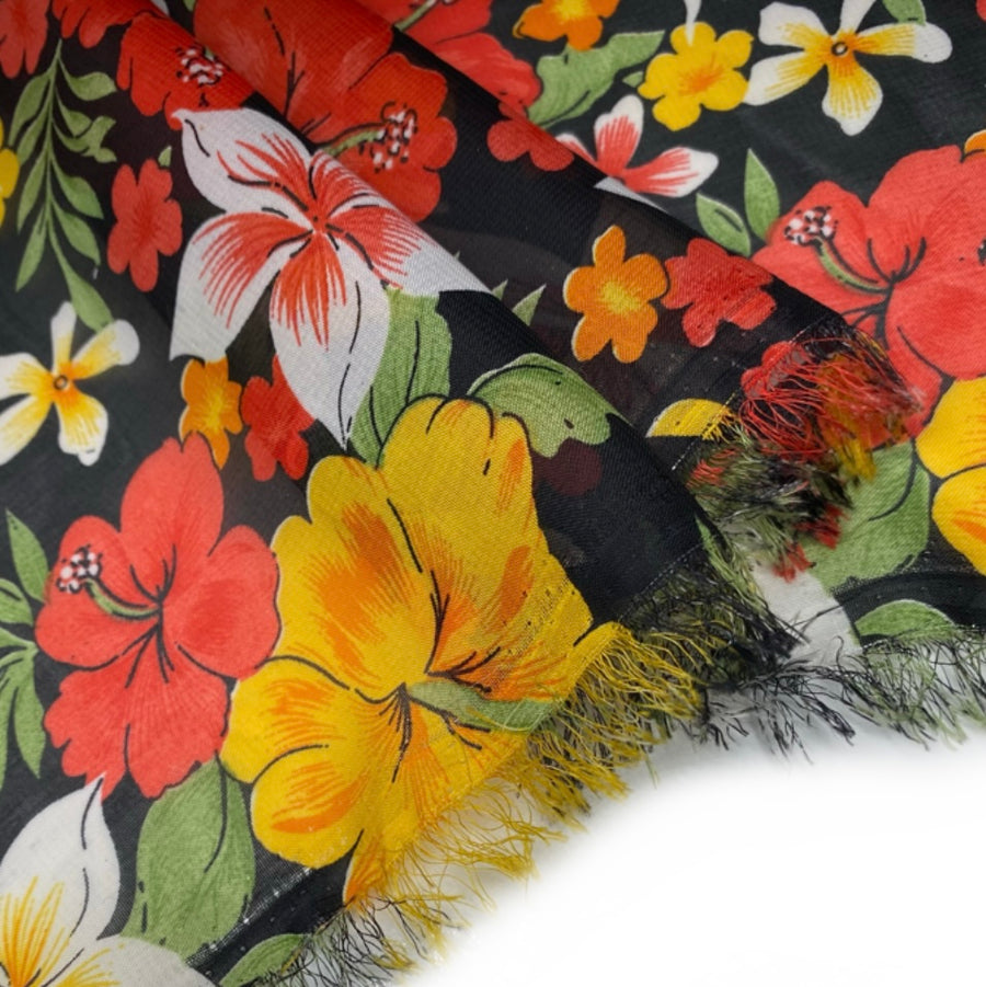 Printed Polyester Chiffon - Aloha Print - Red/Yellow/Black