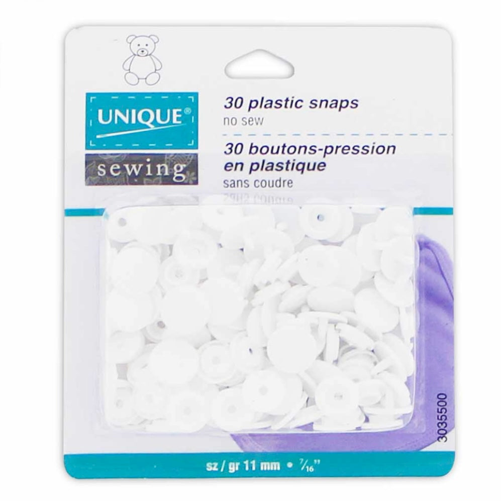 Plastic Snap Fasteners - Size 2 - 11mm (3/8″) - 30 sets - White