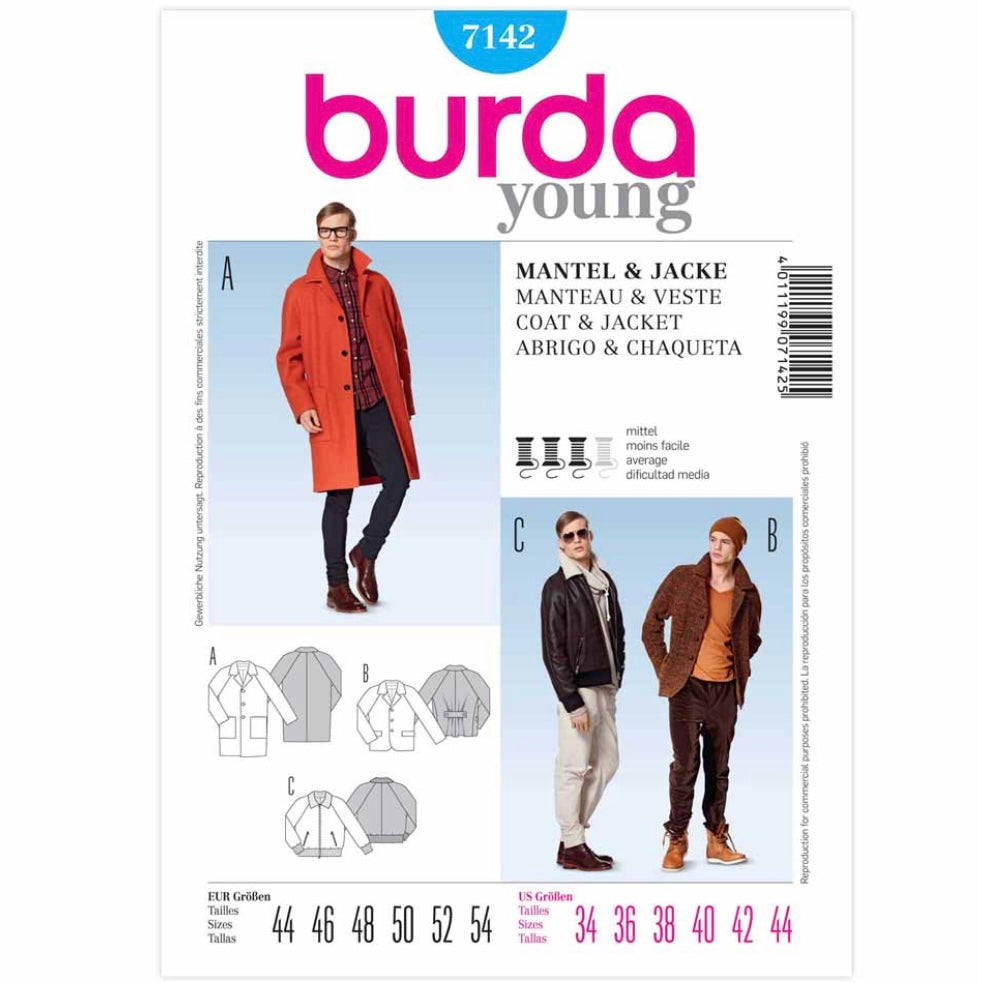 Burda Young 7142 - Men’s Coat Sewing Pattern