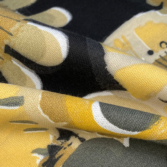 Floral Indoor/Outdoor Upholstery - 56” - Black/Yellow