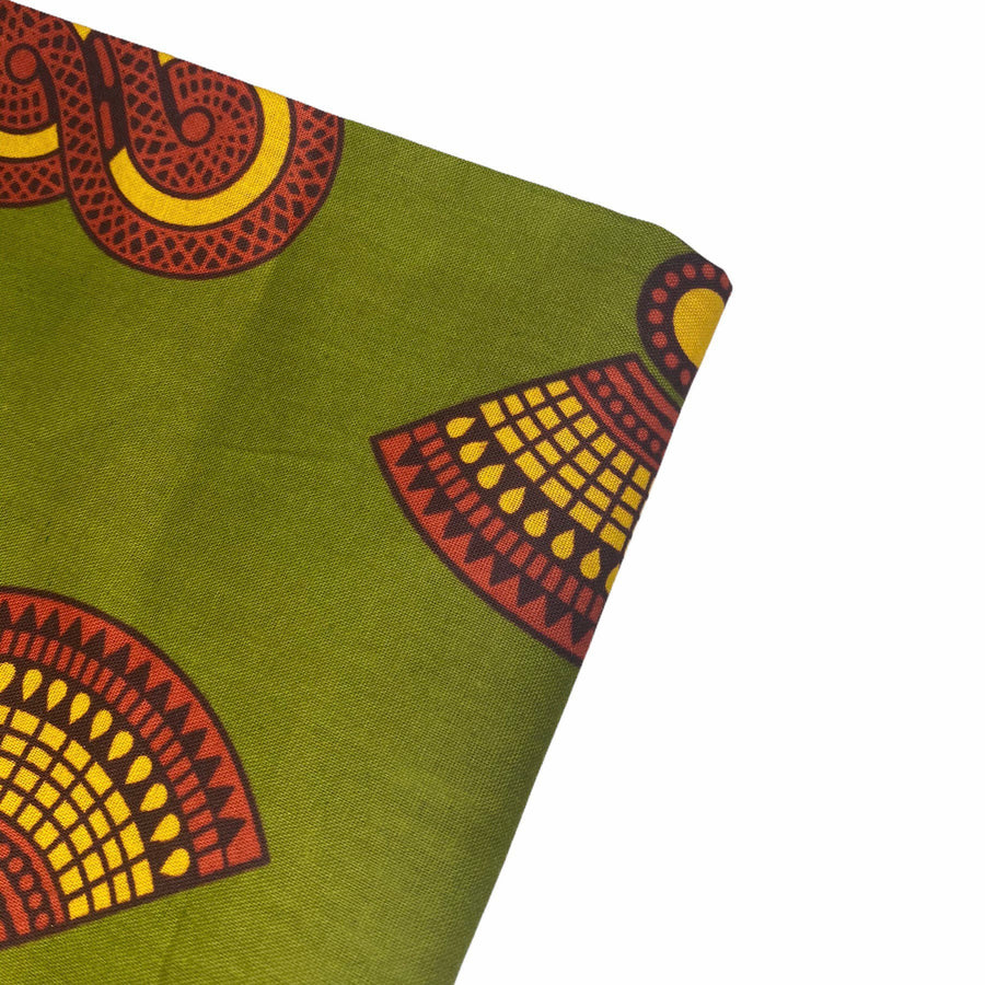 African Printed Cotton - Green/Yellow