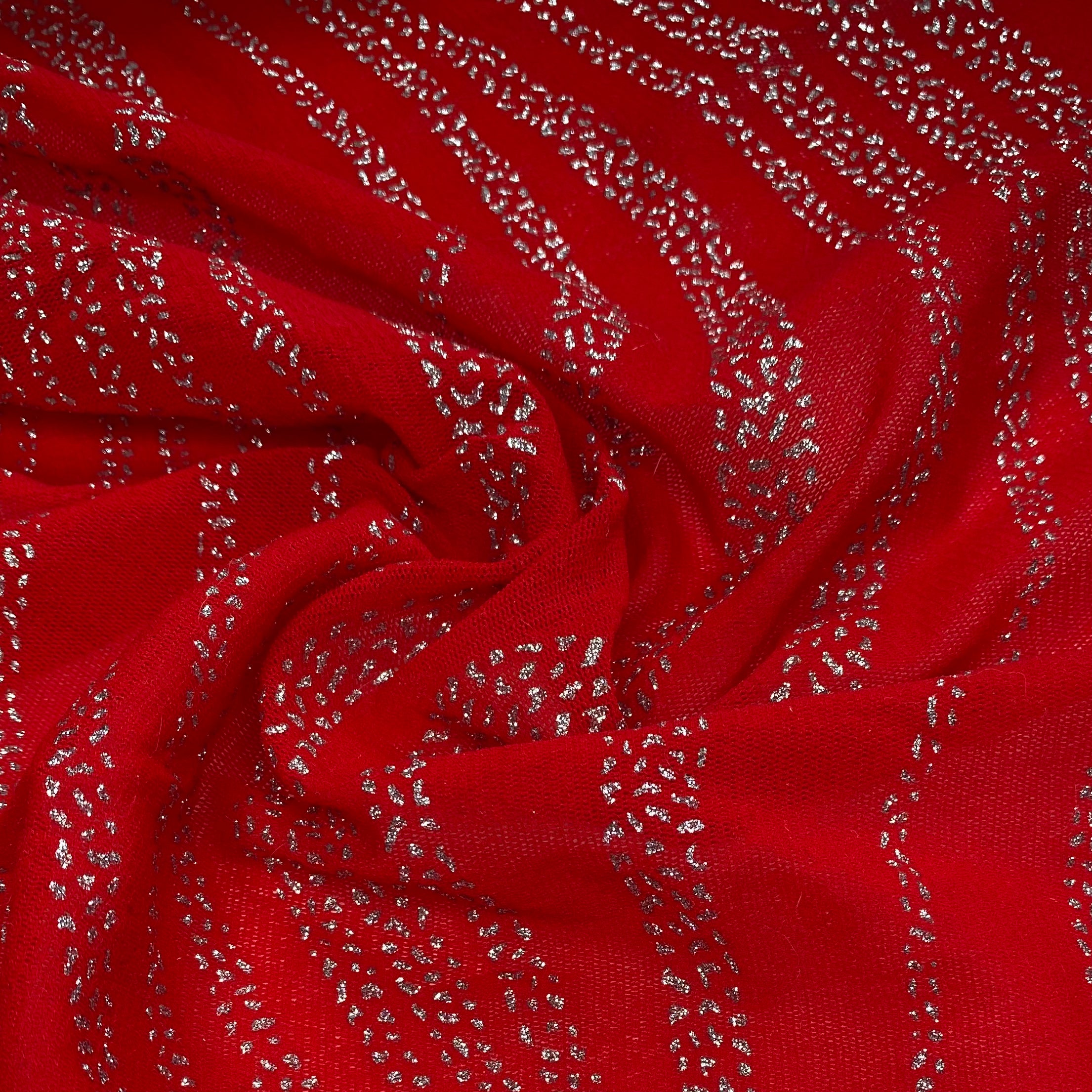 Stretch Mesh - Silver Glitter Design - Red / Silver