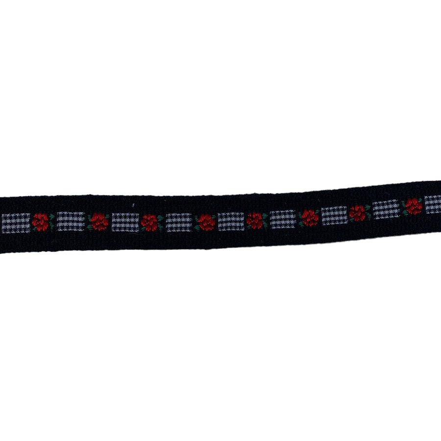 Decorative Ribbon - Flower/Plaid - 16mm - Black/Red/White