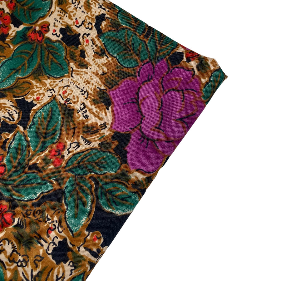 Floral Printed Polyester - 44” - Purple/Brown