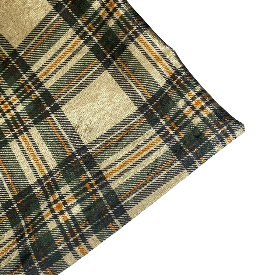 Printed Stretch Velvet - Plaid - Green/Gold