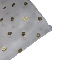 Glitter Polka Dot Polyester Organza - 59” - White/Gold
