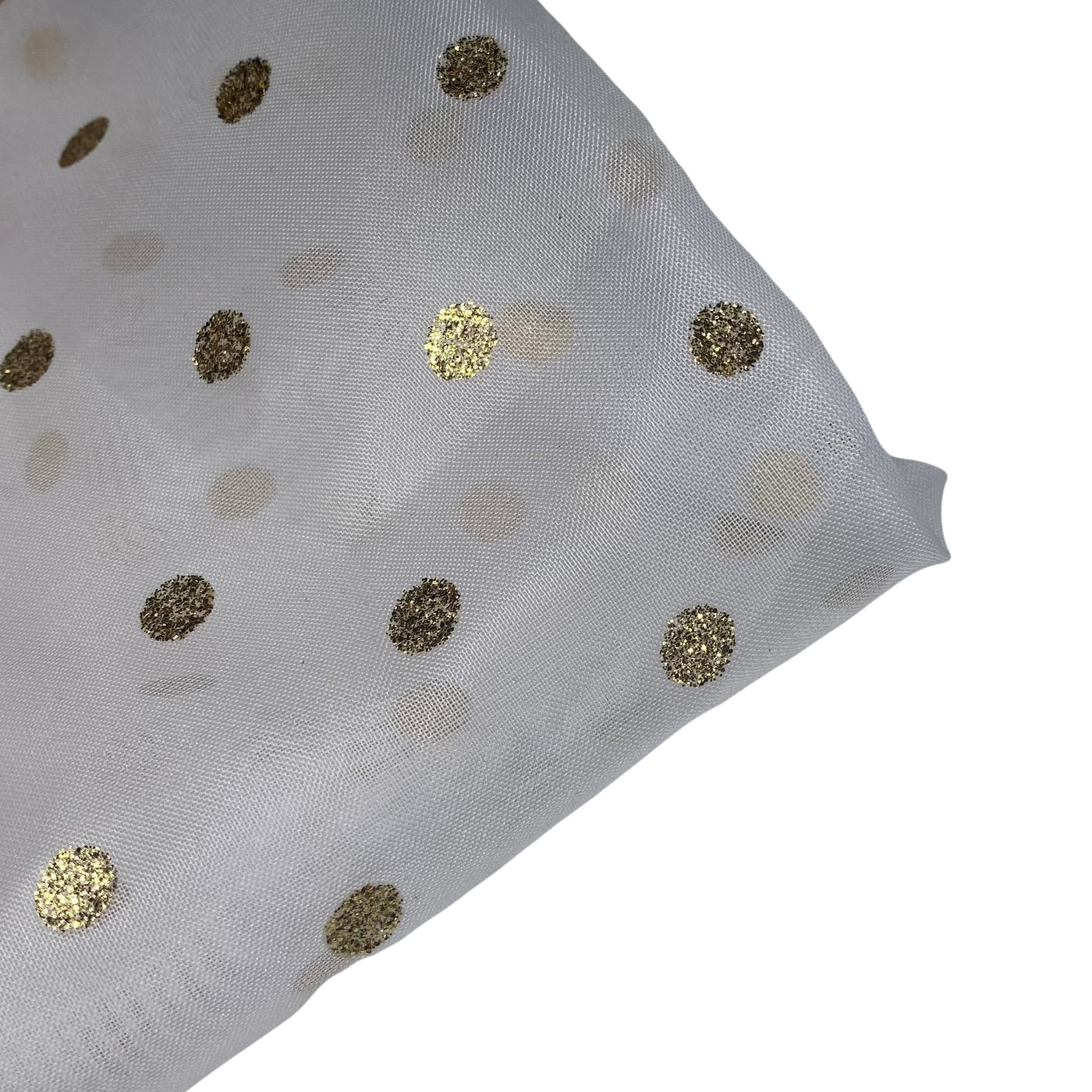 Glitter Polka Dot Polyester Organza - 59” - White/Gold
