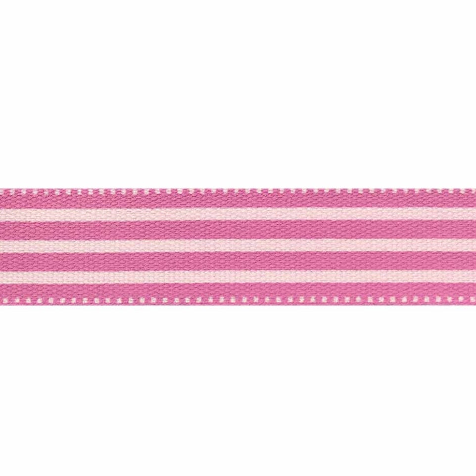Printed Cotton Trim - Striped - 15mm x 5m - White/Pink