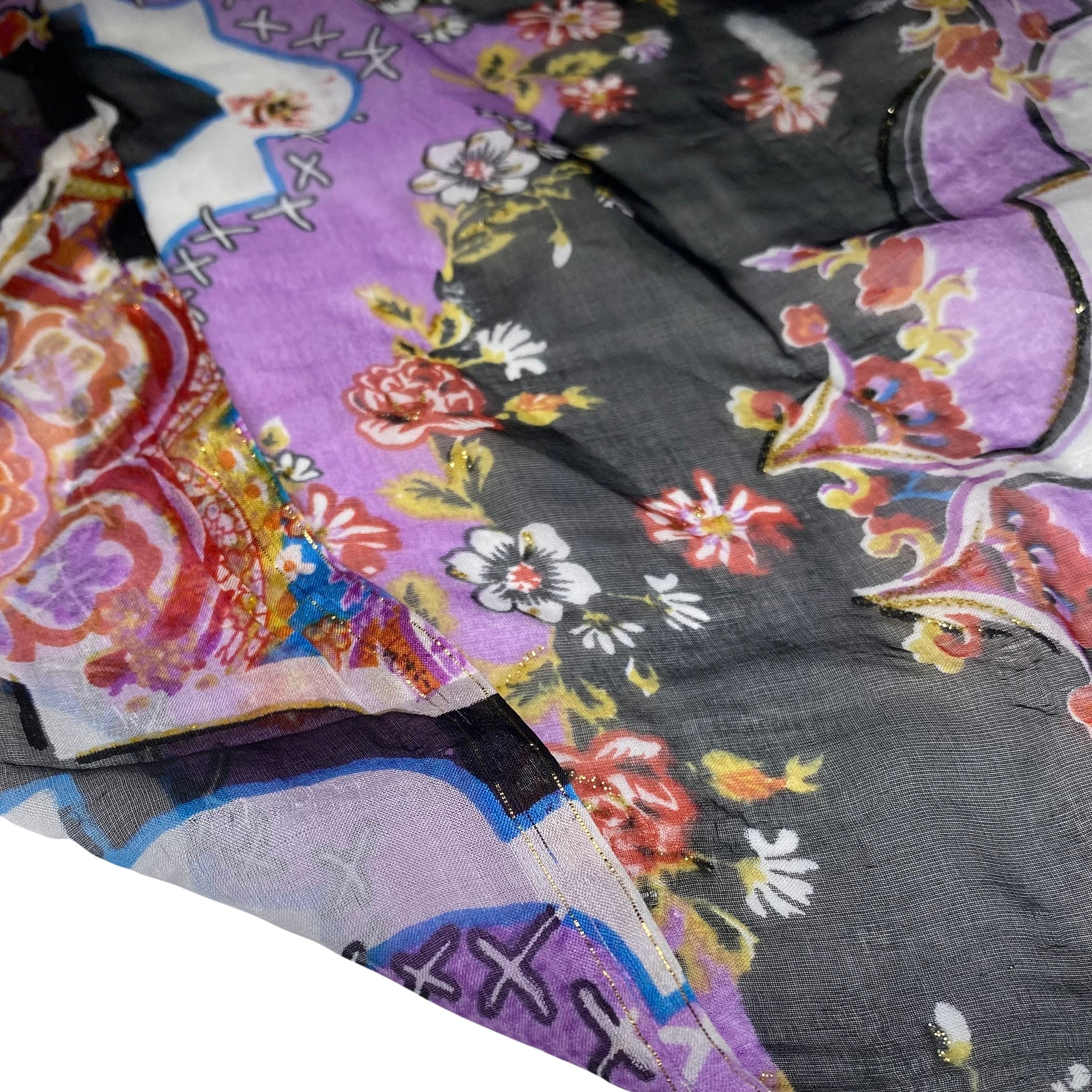 Paisley Printed Silk Chiffon - Purple/Black