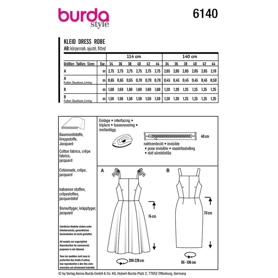 Dress Sewing Pattern - Burda Style 6140