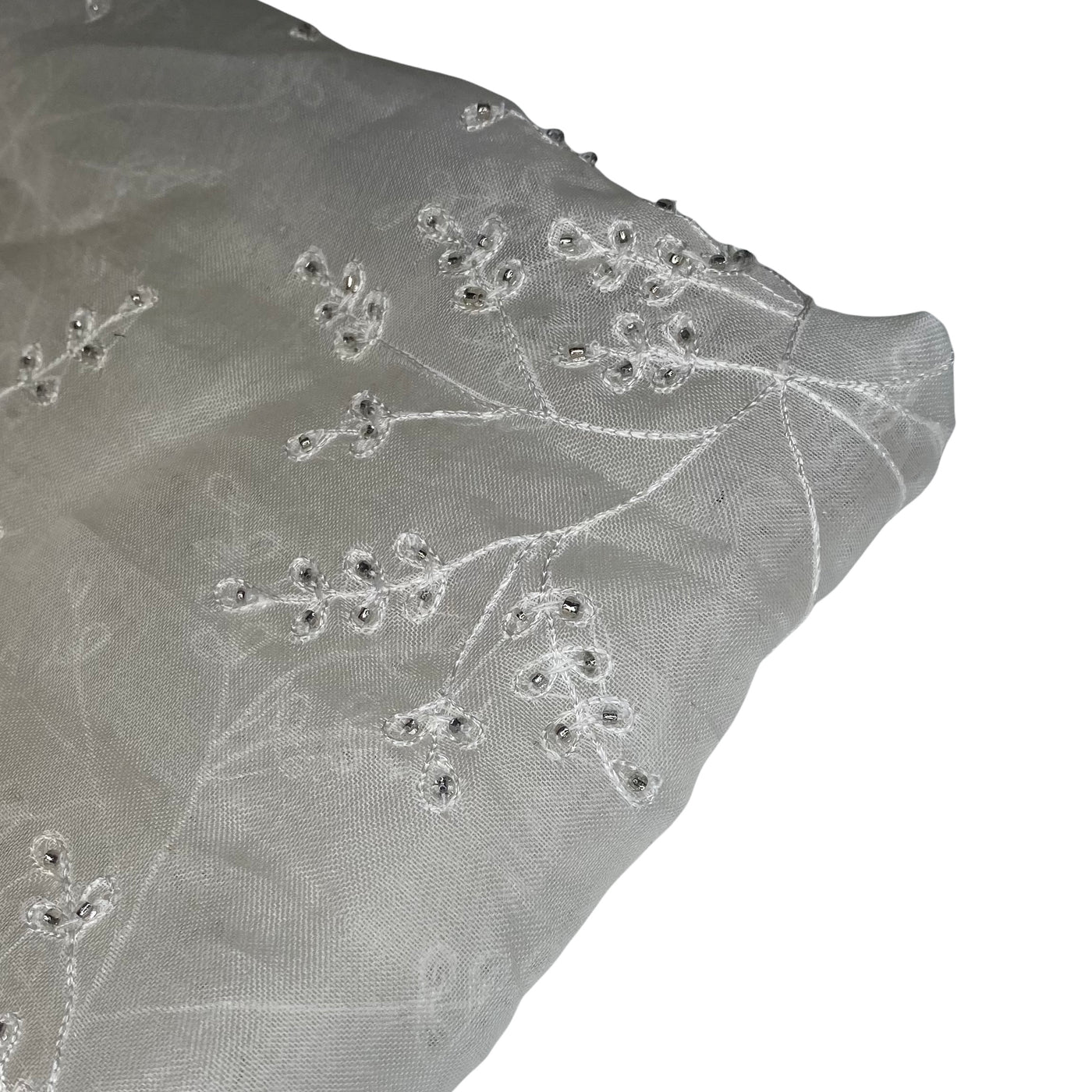 Embroidered Beaded Silk Organza - White