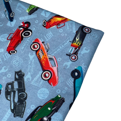 Quilting Cotton - Hot Rods - 44” - Blue