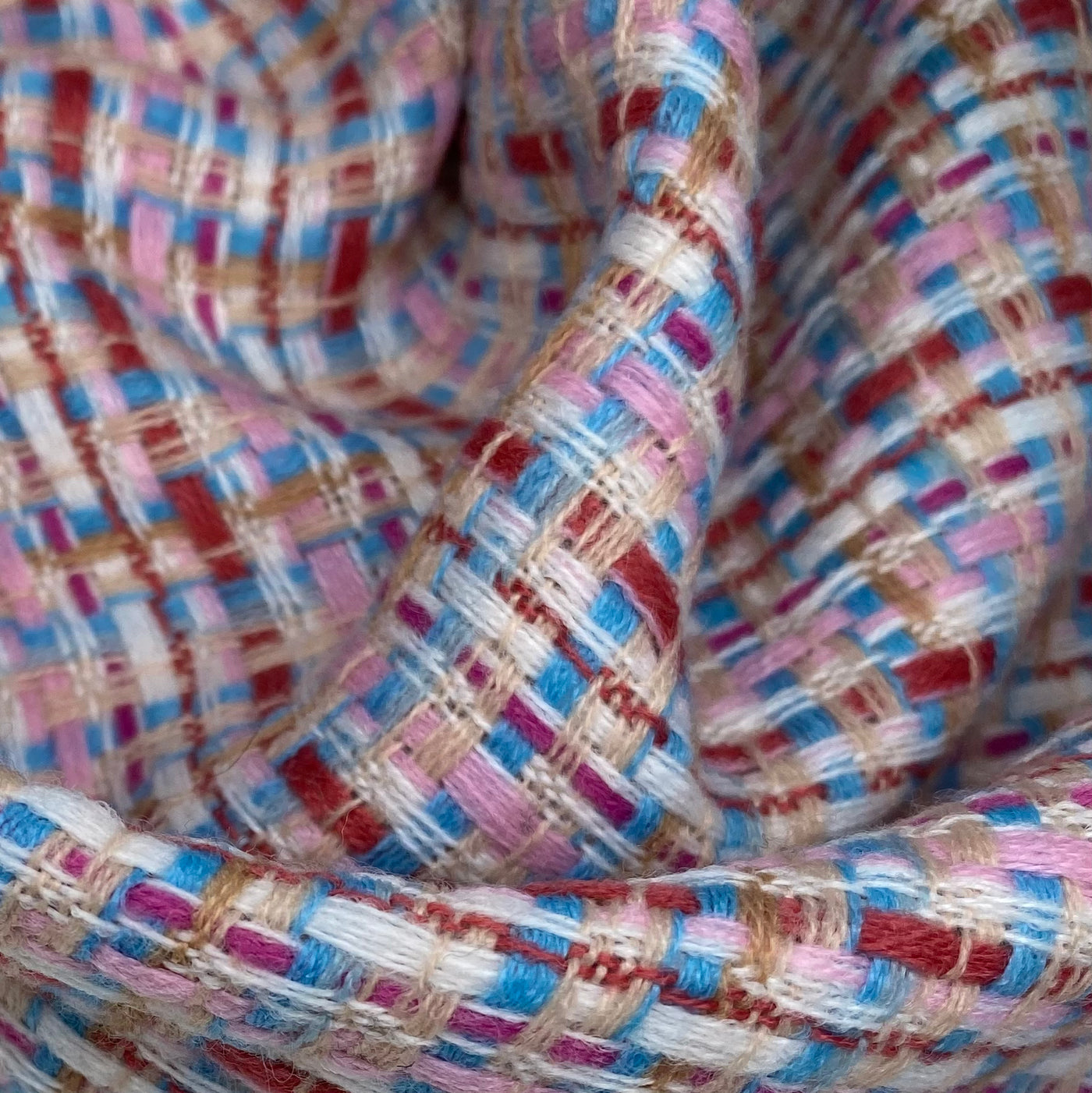 Polyester/Rayon Boucle - White/Pink/Red/Blue/Beige