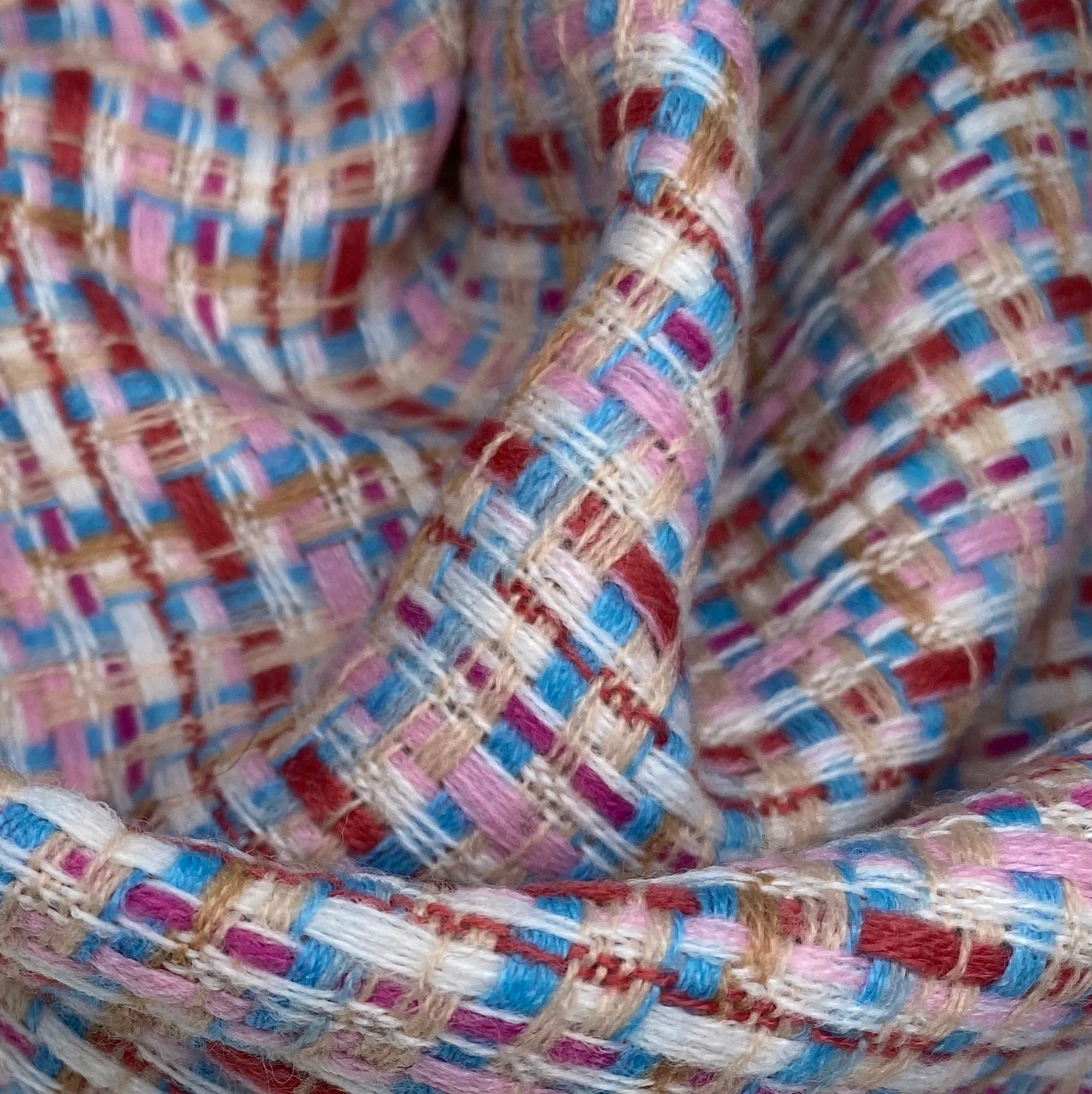 Polyester/Rayon Boucle - White/Pink/Red/Blue/Beige