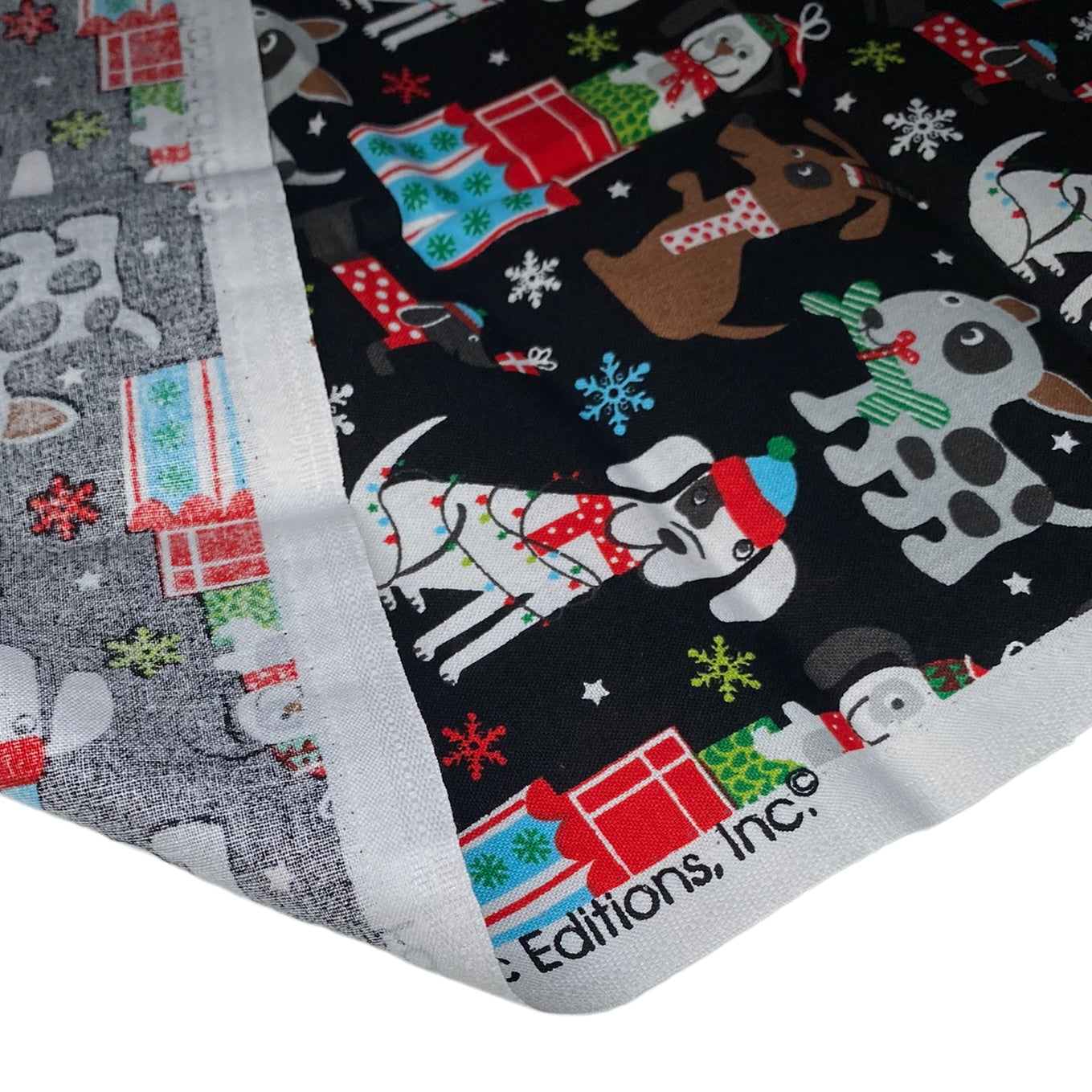 Quilting Cotton - Dogs Christmas - Black - Remnant