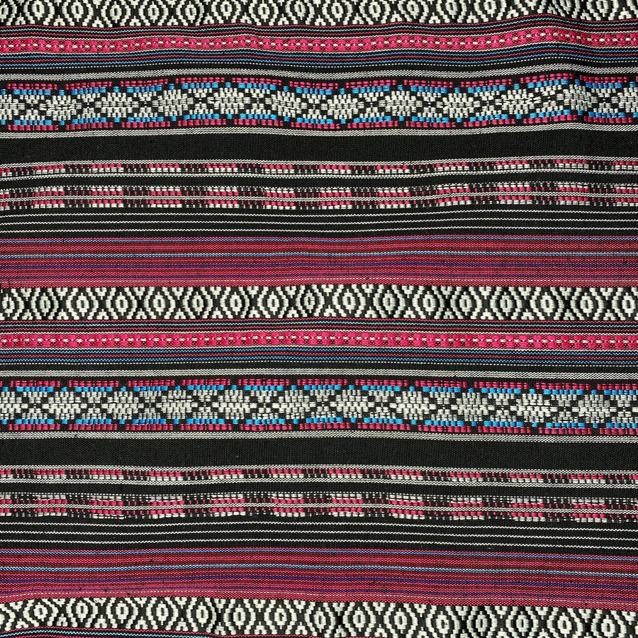 Woven Polyester - Striped Aztec  - Pink / Black