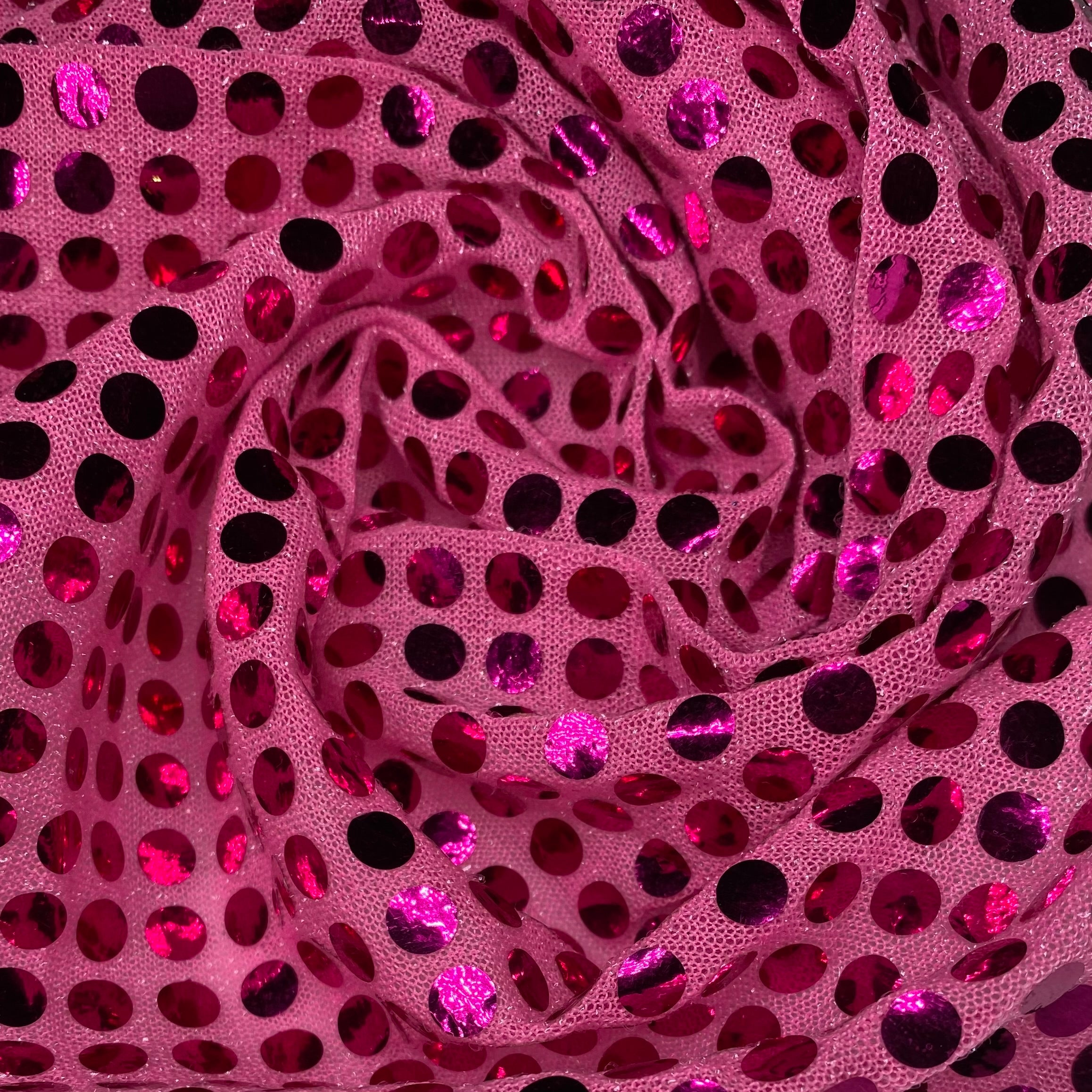 Faux Sequin Large Shiny Confetti Dot Knit - 46” - Hot Pink