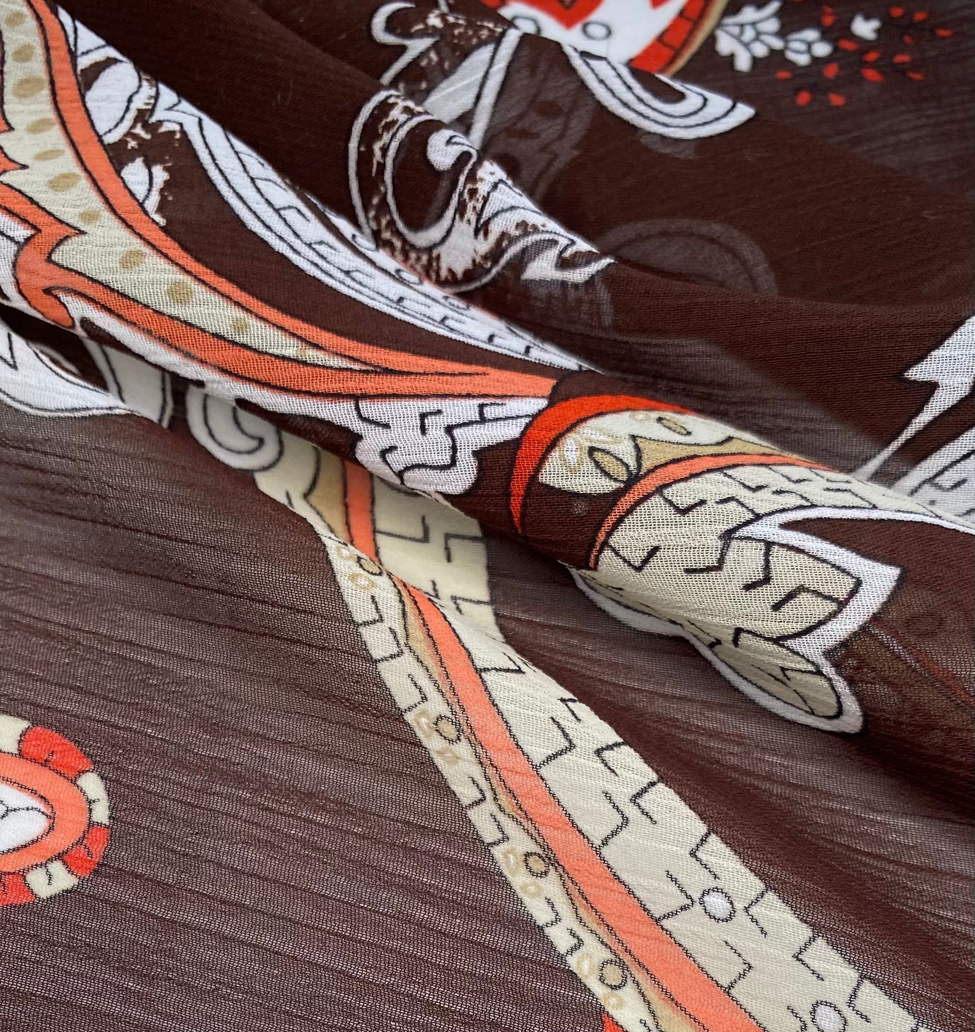 Paisley Crinkled Polyester Chiffon - 58” - Brown