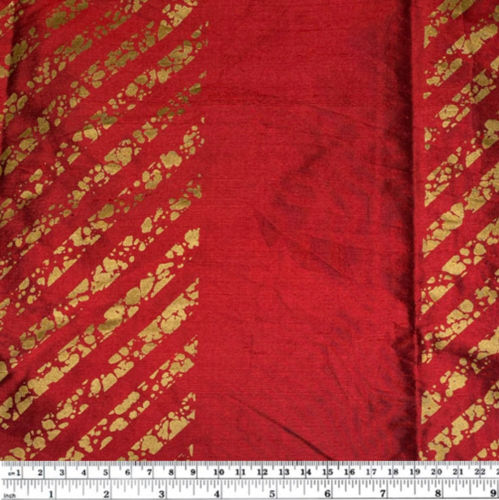 Striped Silk Shantung - Red/Gold