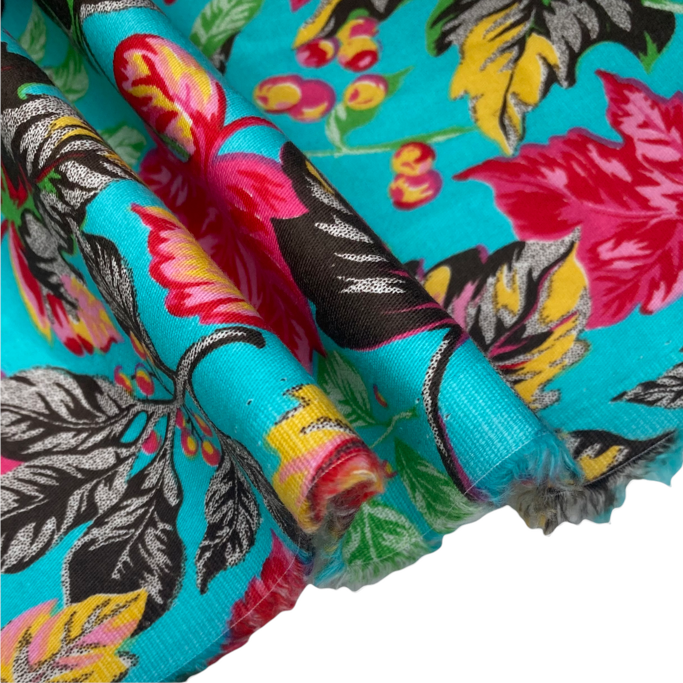 Leaf Stretch Cotton Poplin  - 40” - Aqua/Pink/Brown