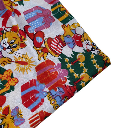 Printed Cotton - Christmas Cats- White