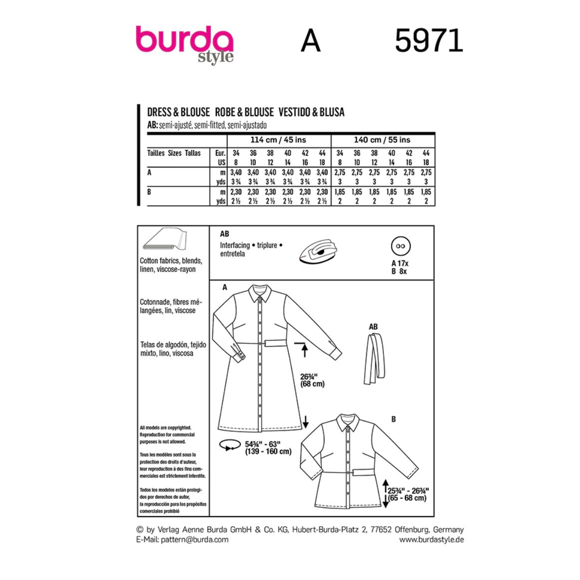 Shirt Blouse Dress & Blouse - Sleeves with Cuffs Sewing Pattern - Burda Style 5971