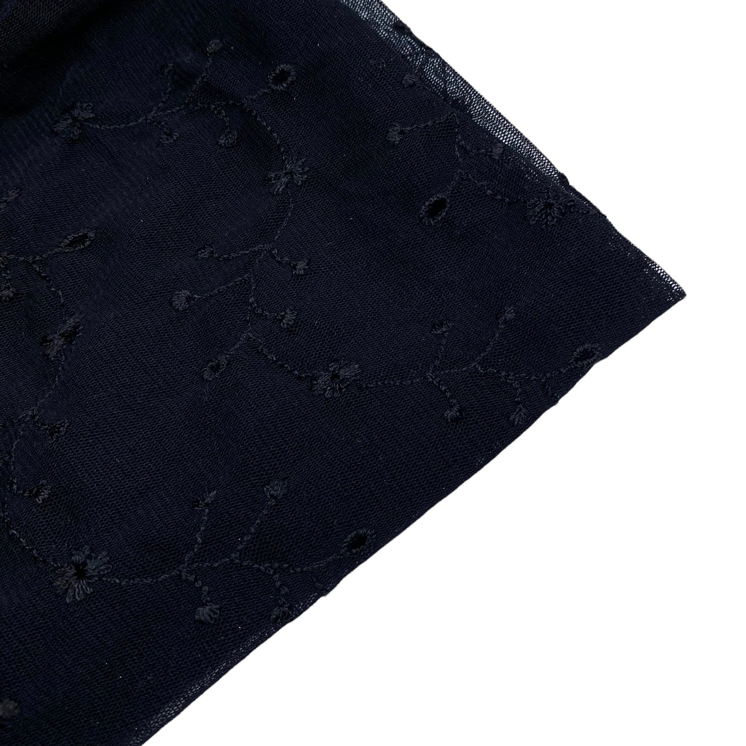 Embroidered Floral Eyelet Stretch Mesh - Black